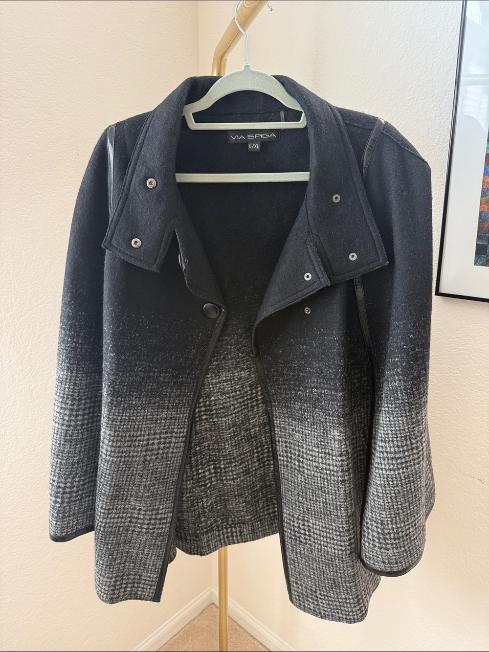 Via Spiga Black to Gray Ombre Wool-Blend Cape Coat